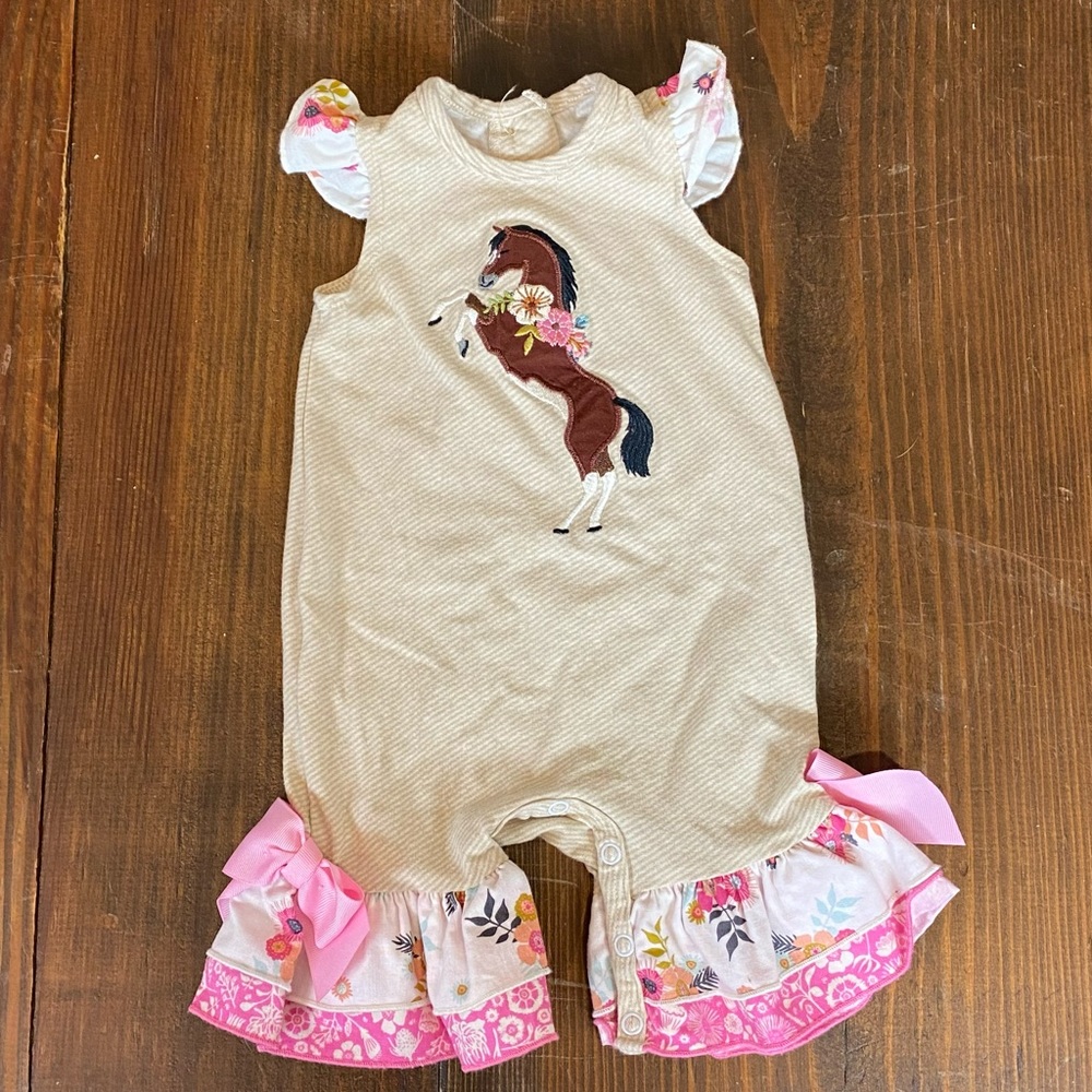 Untamed Girls Romper 0/3M Ricrac & Ruffles